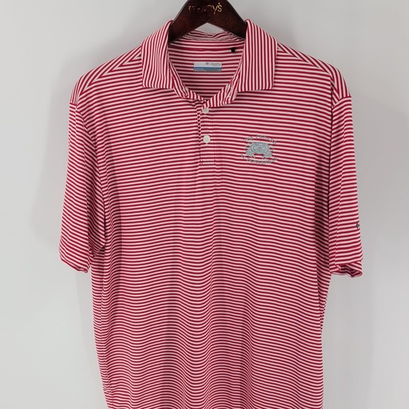 Columbia Golf The Cedars At Dungeness Course Striped Polo Shirt Red White Size L - Picture 2 of 9